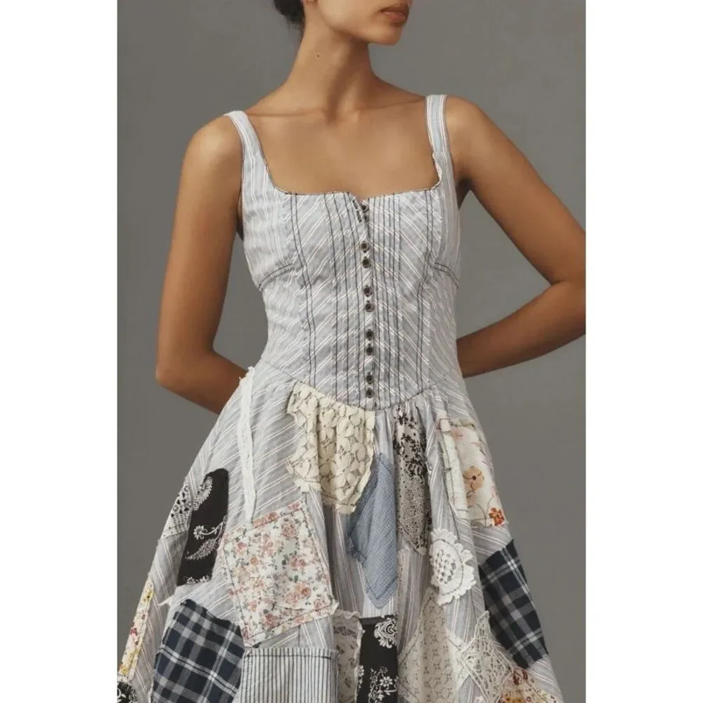 Anthropologie Pilcro The Jenna Drop Waist Patchwork Midi Dress US 00 NEW - Picture 2 of 3